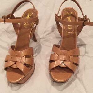 Yves Saint Laurent Tan Brown Leather Woven Platform Heels